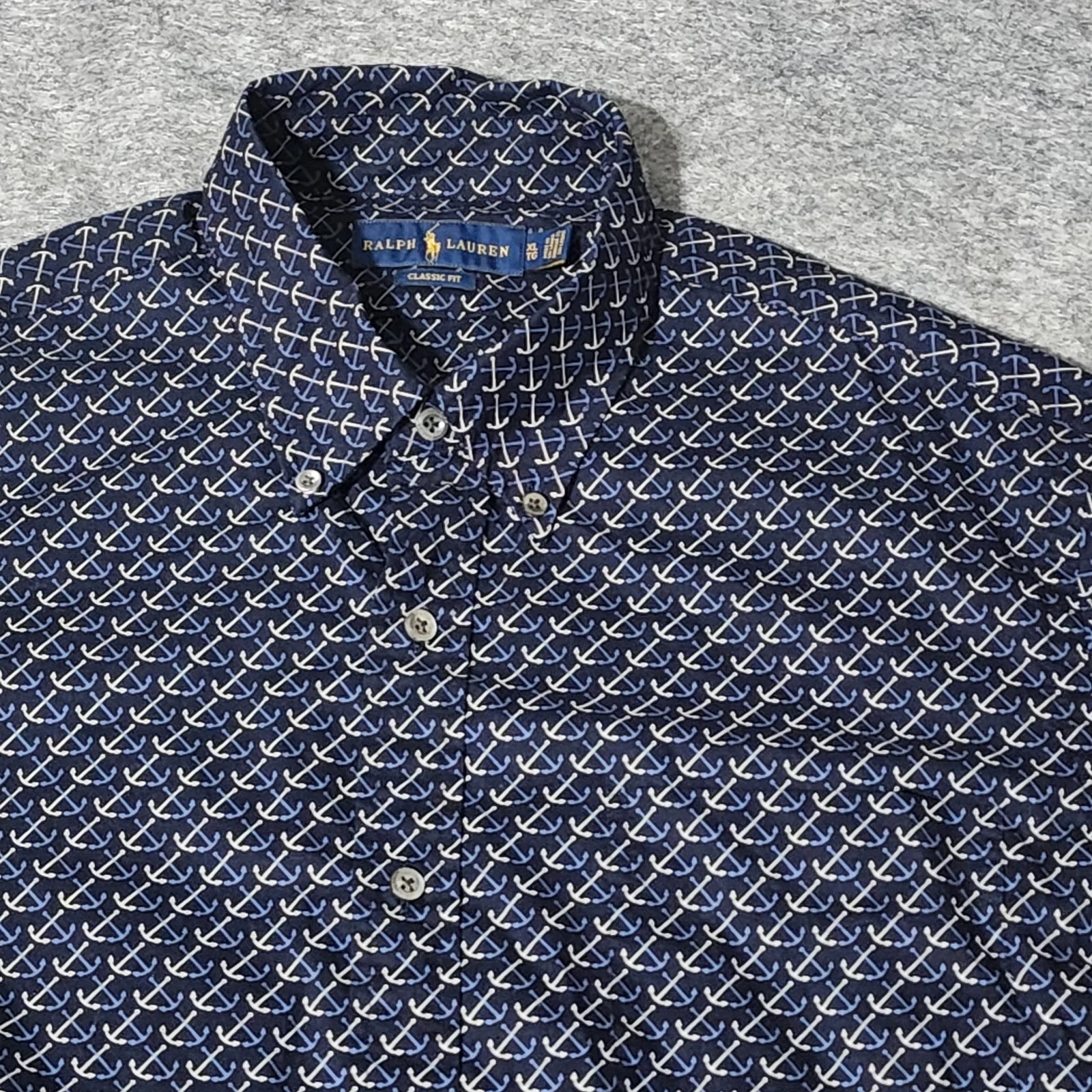 Ralph Lauren Shirt Men's XL Classic Fit Navy Blue Button Down Long Sleeves EUC