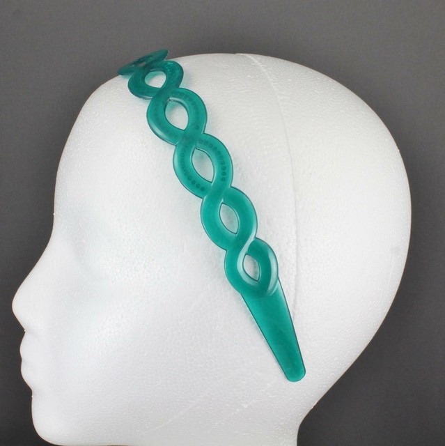 Teal Blue plastic chain link headband oval braid hair band accessory