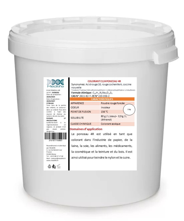 Colorant E124 Ponceau 4R pour éviter le ternissement du rouge dans vos biscuits et décors 1kg