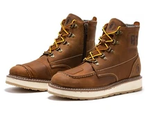 6" Medium Side-Zipper Wedge Boots for Men Soft Moc Toe Motorcycle Work Boots EH