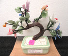 Chinese Jade Glass Bonsai Tree  9" Wide x 8" Tall w/Porcelain Pot!! Very Nice!!