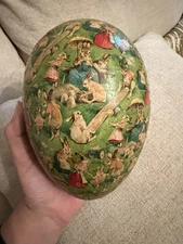 RARE Antique German Papier-Mâché Easter Egg Large 7” Size Anthropomorphic Bunny