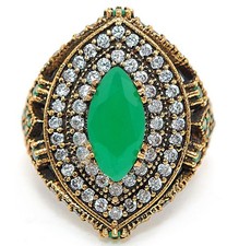 Ottoman Empire Style 4CT Treated Emerald 925 Sterling Silver Ring Sz 8 HB1-7