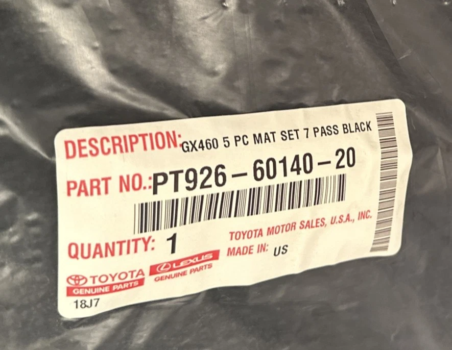 Juego de 5 alfombrillas negras OEM Lexus GX460 (2014-2018) nuevas en bolsa Foto 3 de 4