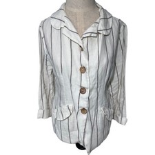 Modaspia White Linen Striped Blazer Jacket Small