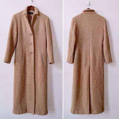 DALE DRESSIN Vintage Maxi Coat Small Curly Wool Boucle Long Duster Camel USA