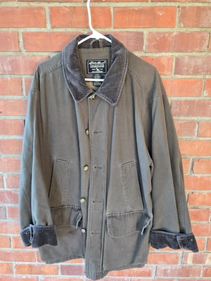 #ad Vintage Eddie Bauer Chore Coat Mens Large Green Flannel Lined Barn Canvas $75.00
