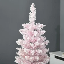 HOMCOM 5' Snow Flocked Artificial Pencil Christmas Tree, Slim Xmas Tree With Rea