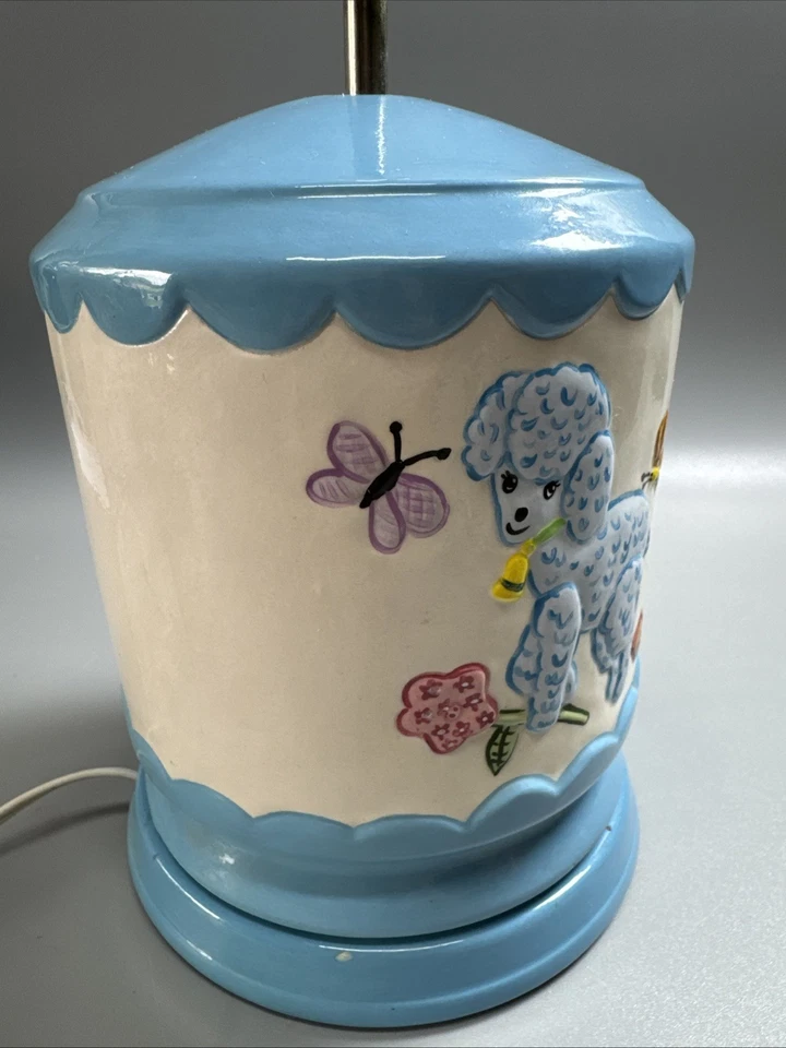 Lámpara infantil vintage azul con pato, cordero y oso. Firmado. Foto 3 de 4