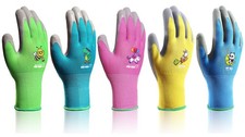 5 Pairs Kids Gardening Gloves Yard Work Gloves Children Soft Safety Rubber Co...