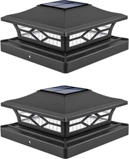 VOLISUN Solar Post Cap Lights: 2 - Pack Outdoor Deck 2 Pack, Black 