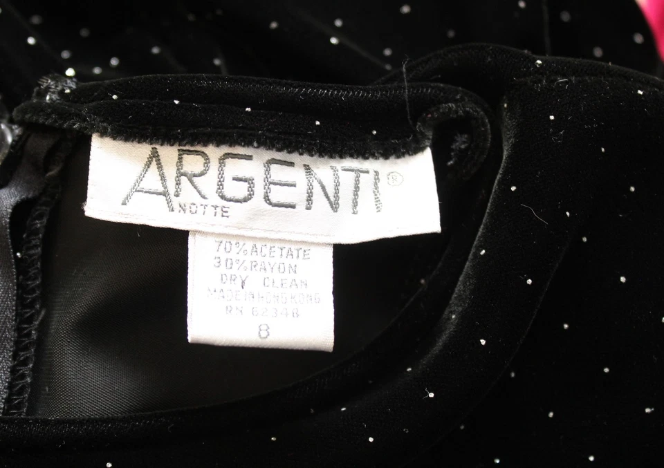 Винтажный 90-х черный бархат металлический блестящий горошек ярусный Midi платье вечеринки коктейль размер 8 - Изображение 4 из 4