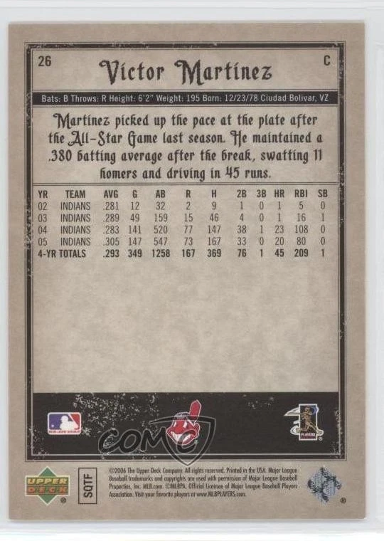 2006 Upper Deck Artifacts Victor Martinez #26 - Image 2 of 2