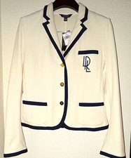 Lauren Ralph Lauren Women  s Ivory/Navy Piqu  Single-Breasted 3-Button Blazer L