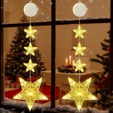 CNMTCCO 2 Pack Star LED Christmas Lights, Warm White Battery Operated Window
