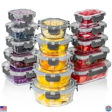 Razab 30 PC Glass Food Storage Containers with Lids - Reusable Glass Meal Prep