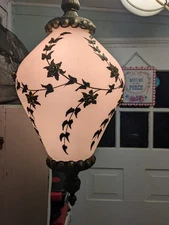 Mid-Century Modern Hollywood Regency Gold Roses Swag Lamp Light Pendant MCM Glam