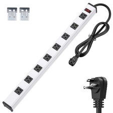 Long Metal Power Strip 8-Outlet 6 FT Cord Wide Spaced Mountable Design