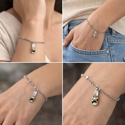 Nachlass 875 Silber 9 Zoll Armband mit Schuhanhänger & CZ Akzenten 6,1 g Geschenk