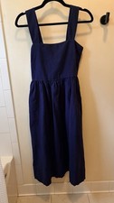uniqlo midi dress Linen Blend Sleeveless Navy Blue Xs