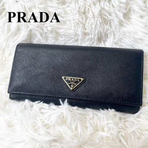 Prada Portefeuille Long avec Logo Triangle, Cuir Saffiano, Authentique