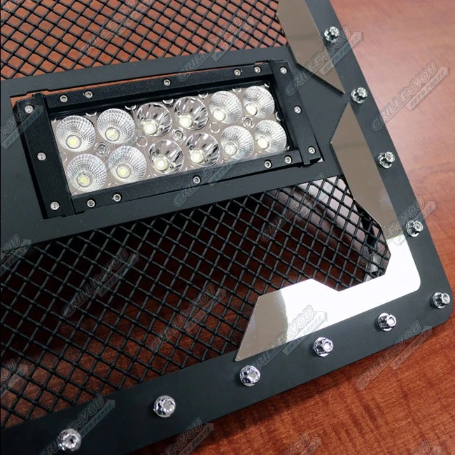 Para 2007-2018 Jeep Wrangler JK principal aço inoxidável preto malha rebite inserção de grade de LED - Imagem 3 de 3