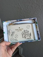 NWT Kate Spade Boxed Madison Perforated Flowers Butterfly Small White Wristlet