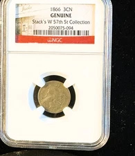 1866 3cn NGC Genuine Stack's W 57th St Collection