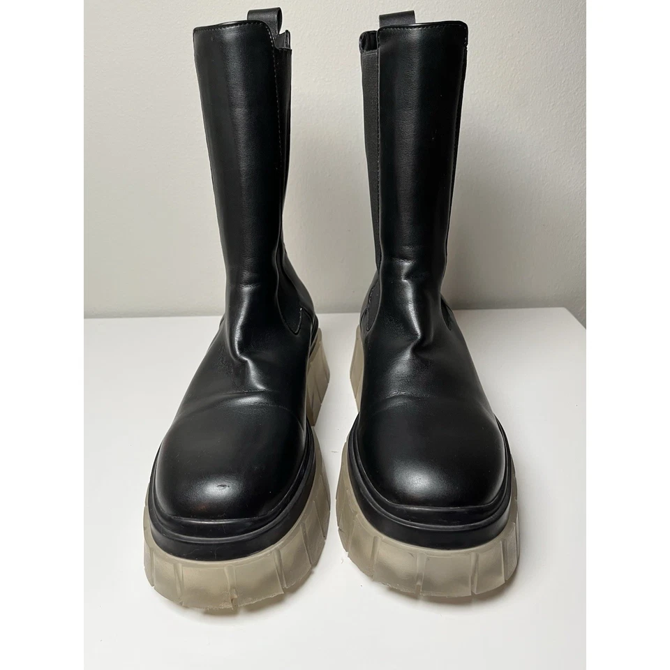 Bershka Botas de Plataforma Gruesas Negras 40 (US 10) Suela Media Pantorrilla Grunge Y2K Foto 3 de 4