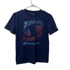 Champion Graphic Tee Navy Blue Crew Neck Short Sleeve Boys Size Large 14/16
