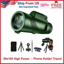 80X100 Monocular Telescope High Power HD Phone Clip Tripod Bird Watching Green