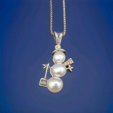 Vintage Sterling Silver Pearl Snowman Pendant Necklace 18" Shube Dakota West