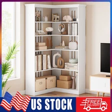 5-Tier Bookshelf L-Shaped Corner Bookcase Free Standing Wooden Display Shelf