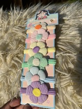 Set of 5 Multicolor Flower Fabric Hair Ties for Girls, Floral Accents, One Size
