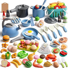 130Pcs Kitchen Playset, Toddler Pretend Cooking Play Pots, Pans, Utensils Cookwa