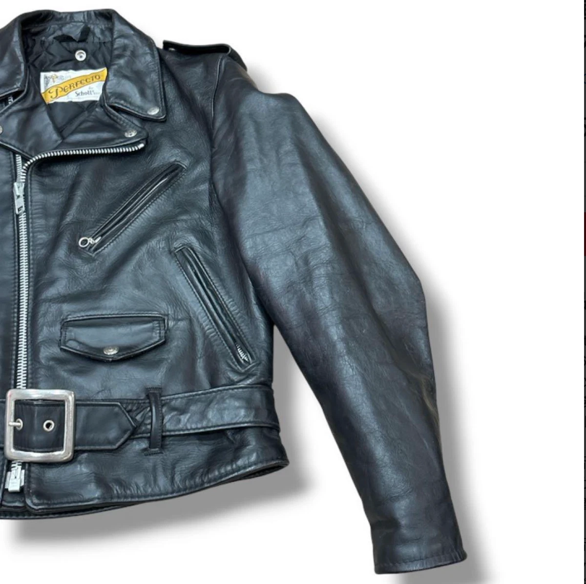 Chaqueta de Motocicleta Schott Perfecto 618 Doble Rider Negra Hecha en EE. UU. Talla 36