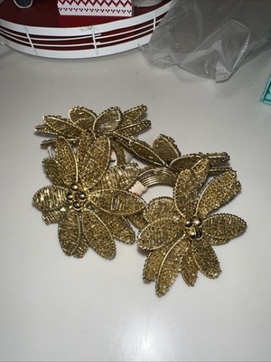 Pomegranate Gold Leaf Flower Napkin Rings Set Of 4
