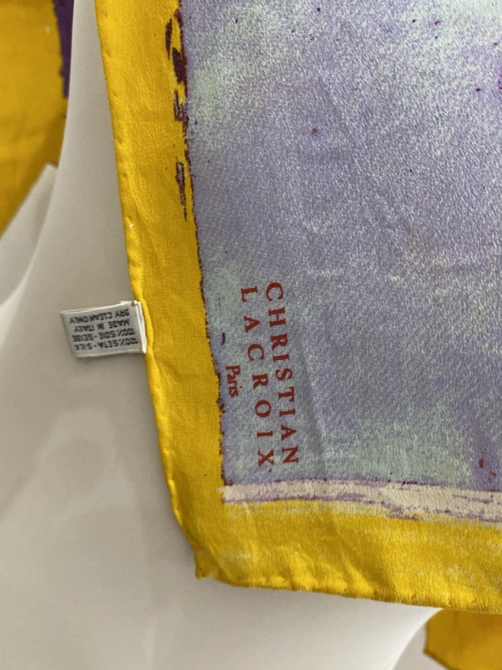 S49#Bufanda de seda Christian Lacroix - Retro estampado floral y geométrico 34 pulgadas Foto 2 de 4