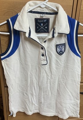 Equit M by Equi Theme Sleeveless equestrian shirt M Beige Blue France Top Piqué