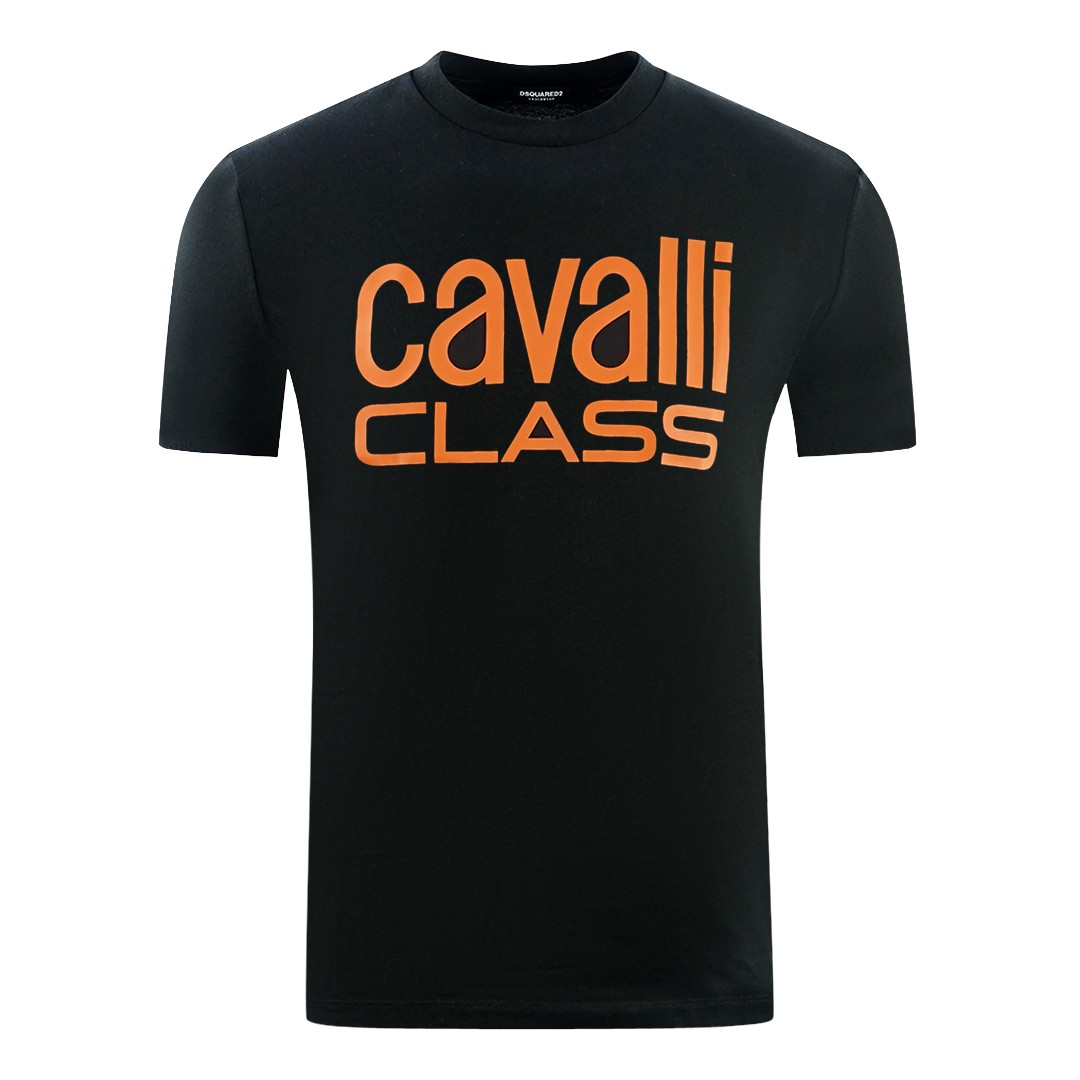 Черная футболка с ярким оранжевым логотипом Cavalli Class