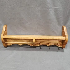 Vtg Wall Shelf Oak Wood Towel Bar 3 Pegs 22" Country Farmhouse Cottagecore Decor