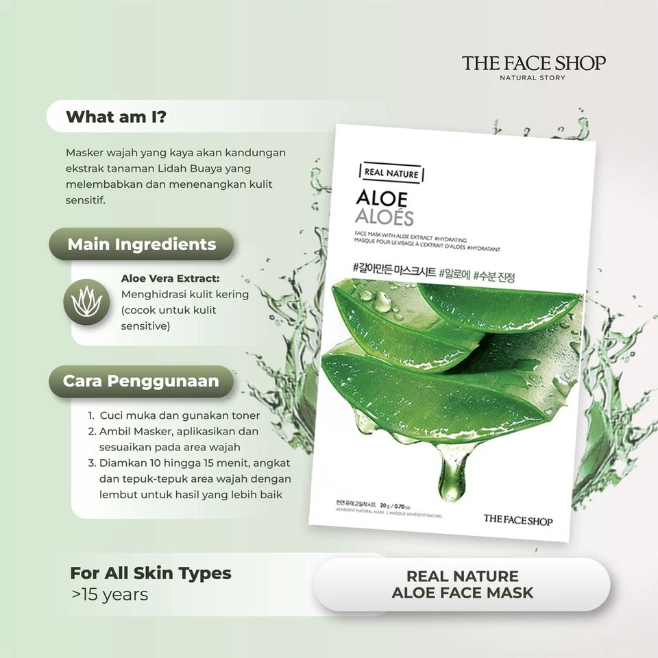 4 Packungen @20 Gramm Real Nature Aloe Vera Extrakt Maske Blatt kostenloser Versand - Bild 2 von 4