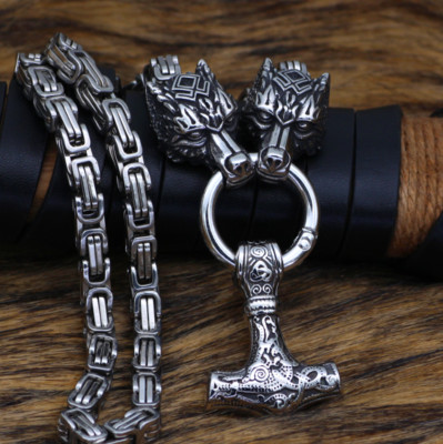 Wolves Of Odin Viking Necklace | Mjolnir Pendant | Fenrir Wolf | Viking Jewelry