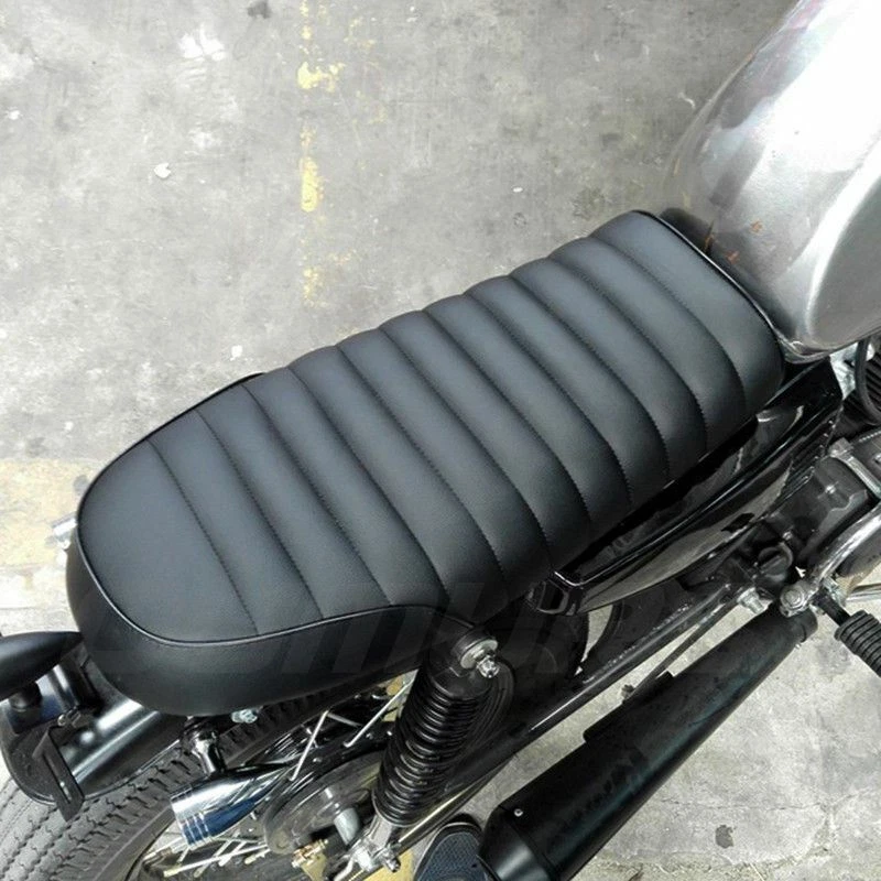 Universal Leather Motorcycle Cafe Racer Seat Flat Saddle For Honda Suzuki Yamaha - Image 4 of 4