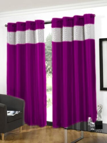 2 PC 48"x84" Dark Purple Satin Grommet / Ringtop / Eyelet Curtain with Sequin - Picture 1 of 7