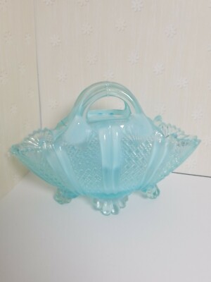 Antique Davidson Glass Richelieu Opalescent Blue Folded Basket Beautiful AS IS