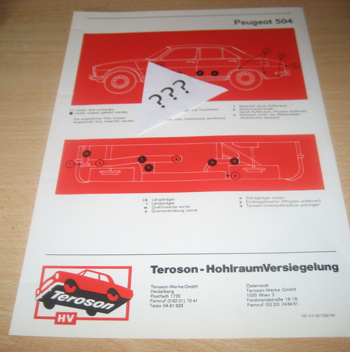 Peugeot 504, Terotex Hohlraumversiegelungsplan
