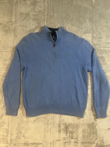 Suéter Pullover Polo Ralph Lauren Cuarto Cremallera Para Hombre Grande Azul Claro De Colección - Imagen 1 de 6
