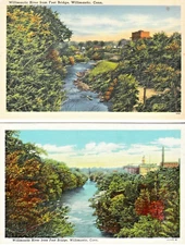 Willimantic CT [2] River Scenes by American Thread Co Mill Postcard