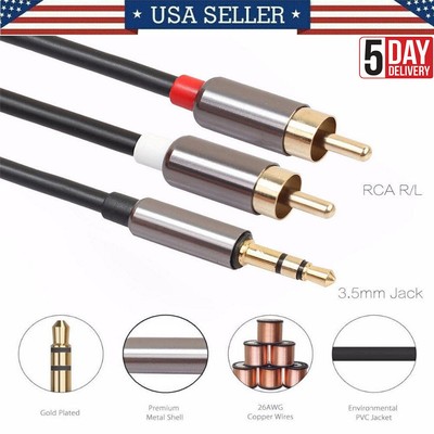 Male Plug to male 3.5mm Aux Audio Headphone Jack Converter Adapter Cable 2 RCA